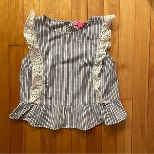 LILLY PULITZER 100% Cotton ‘Ellis’ No Sleeve BLOUSE/TOP. Striped Blue & White XS